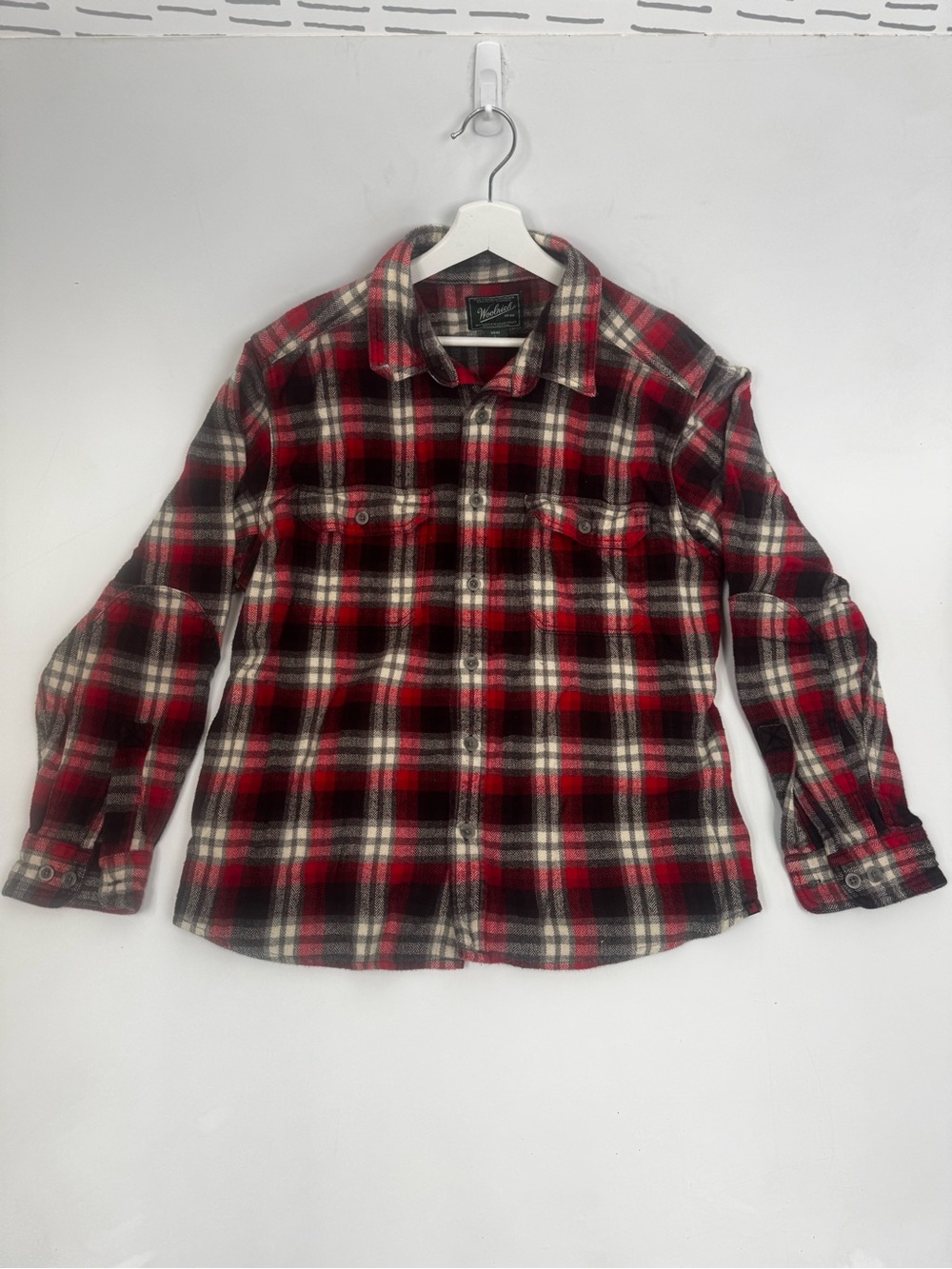 Woolrich Red and Black Plaid Button-Down Flannel Shirt Size Large